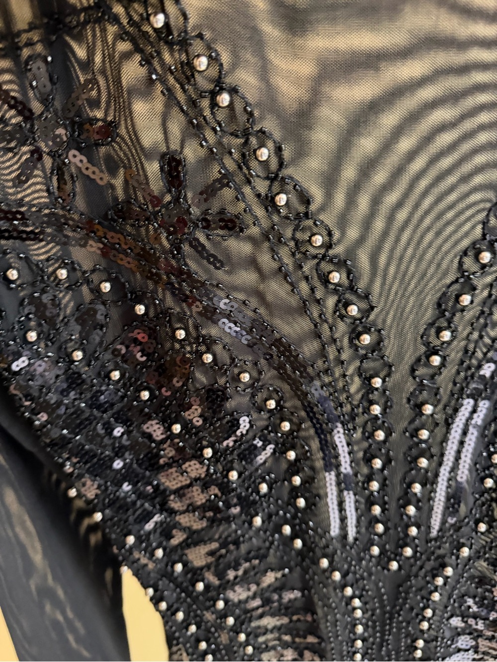 Frank Lyman Design Black Beaded Mesh Long-Sleeve Top with Sequin Detail - Picture 2 of 2